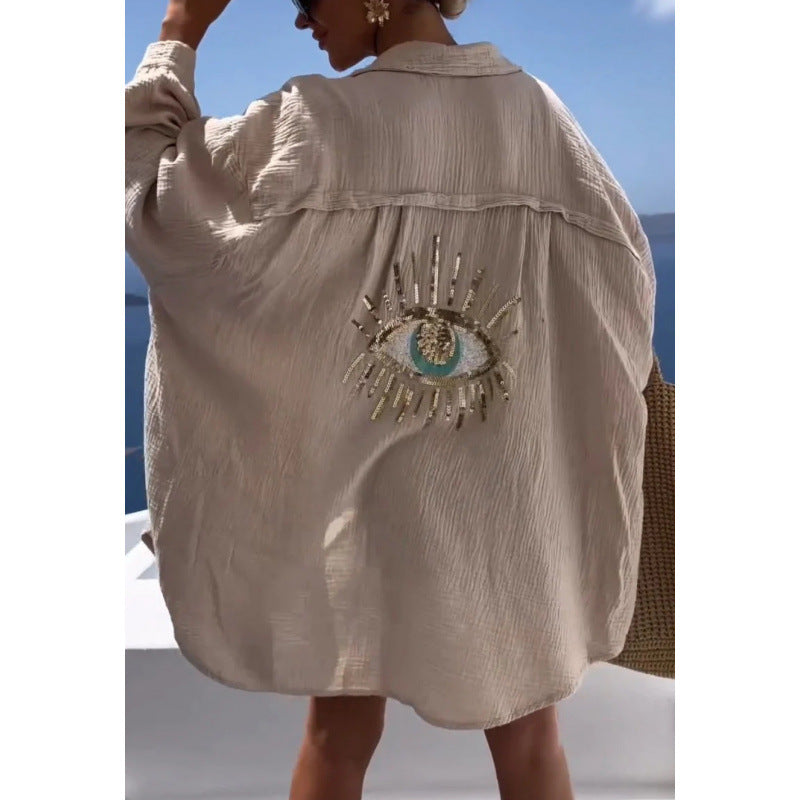 Women's Lapel Long Sleeve Cotton Linen Casual Blouses
