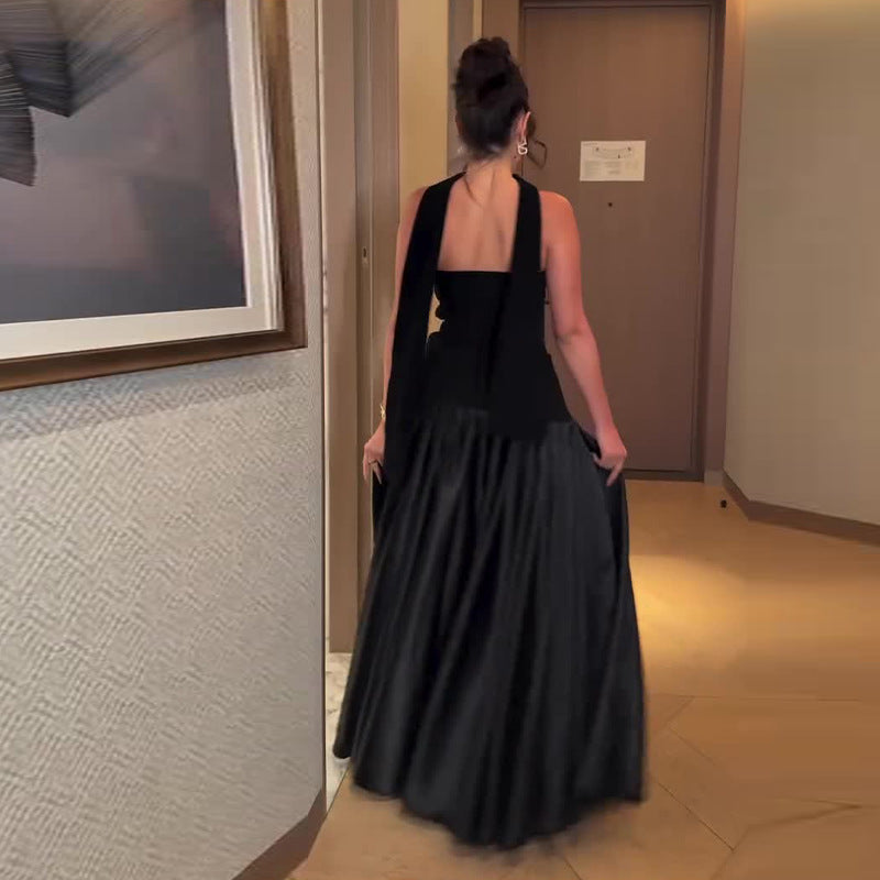 Women's Summer Elegant Black Tube Slimming Patchwork Dresses