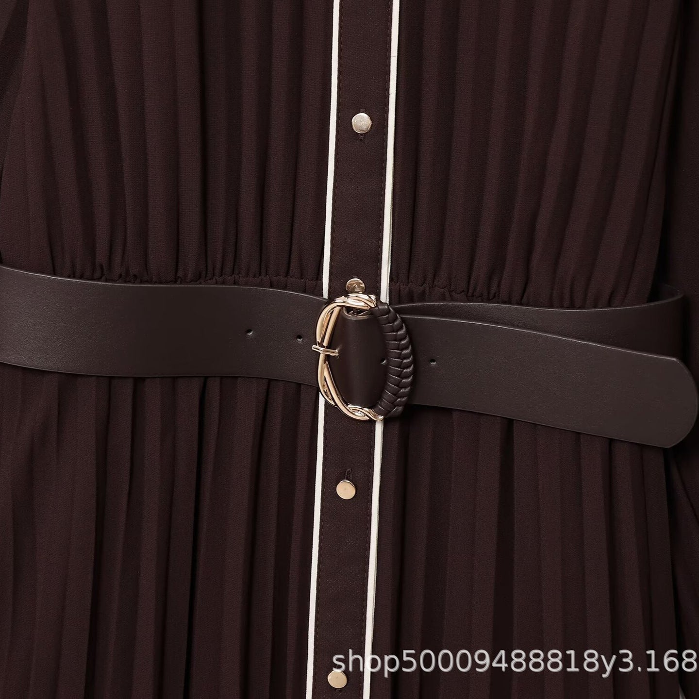 Women's Autumn Temperament With Belt Pleated Midi Dresses