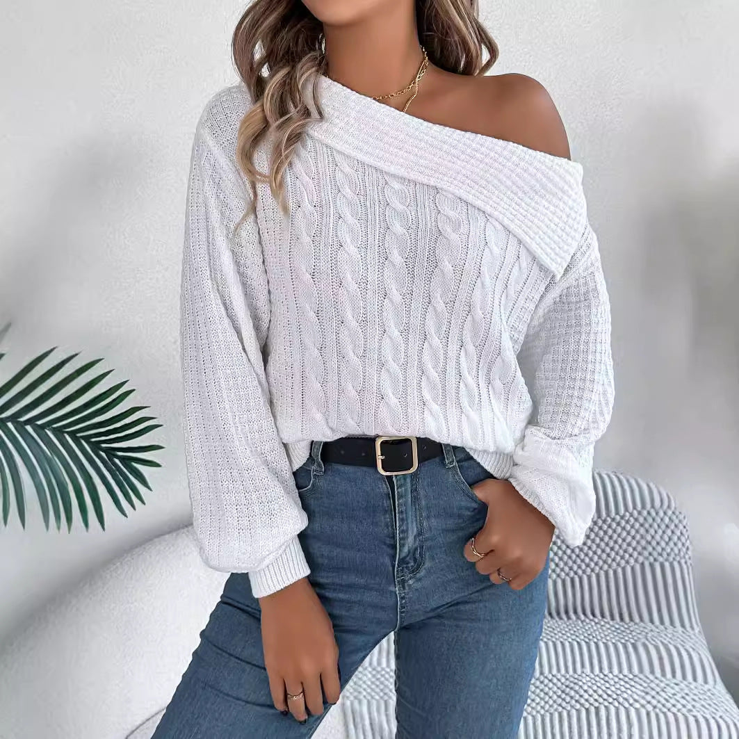 Women's Casual Sexy Lapel Twist Long Sleeve Sweater