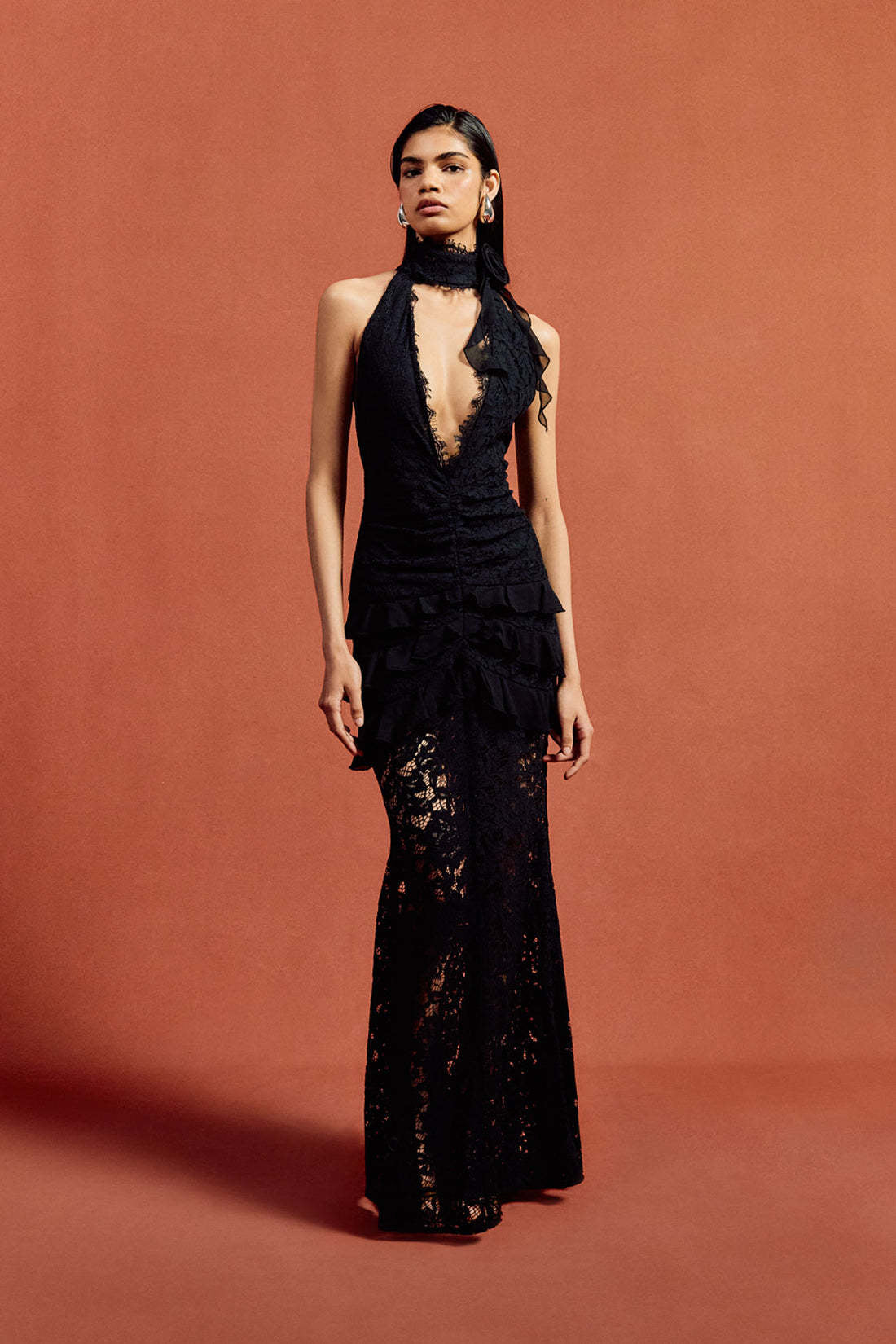 Sexy Deep V Halter Lace Elegant Slim Dresses