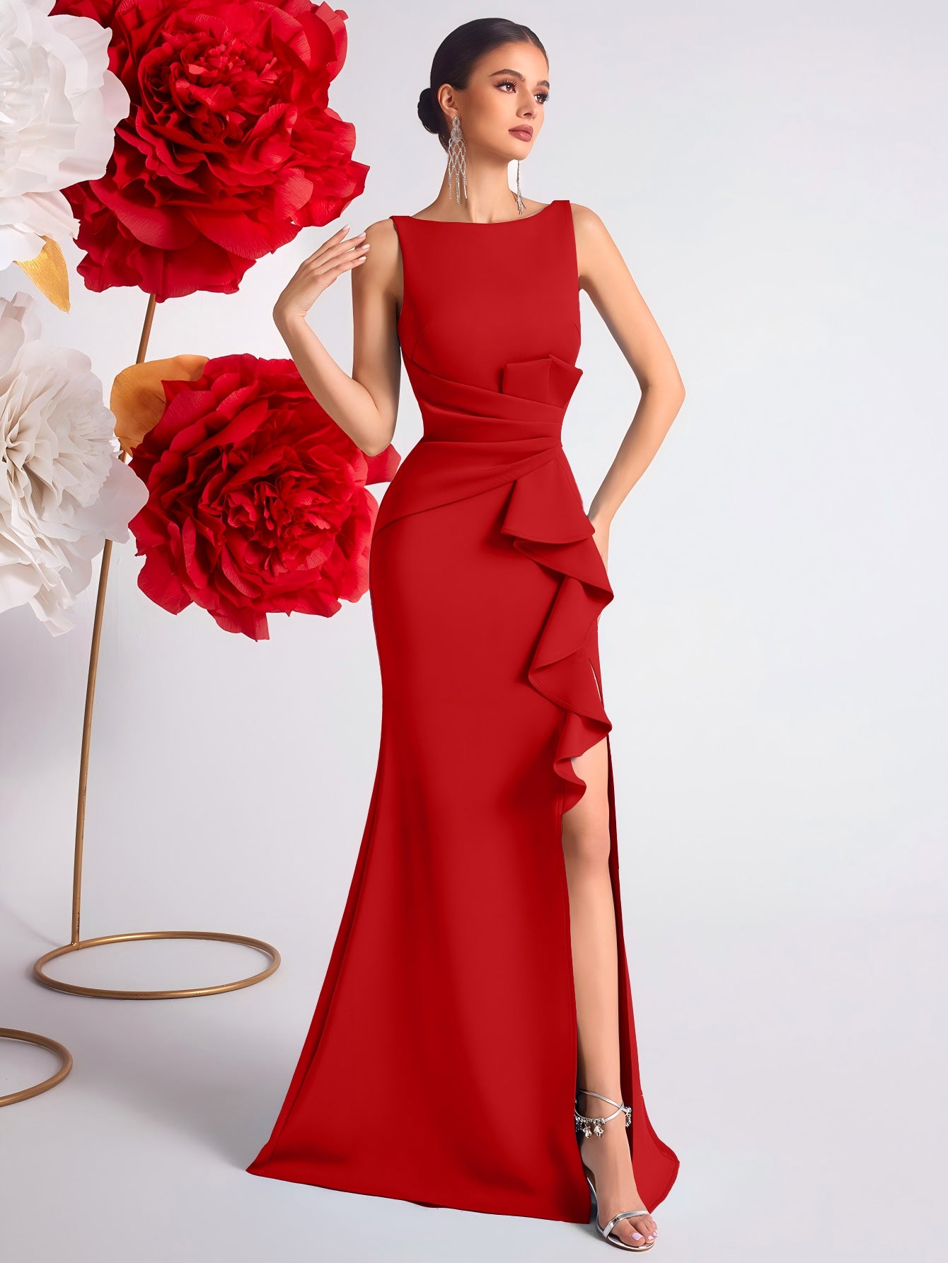 Women's Intellectual Elegant Graceful Long Fashionable Waist Pleated Dress