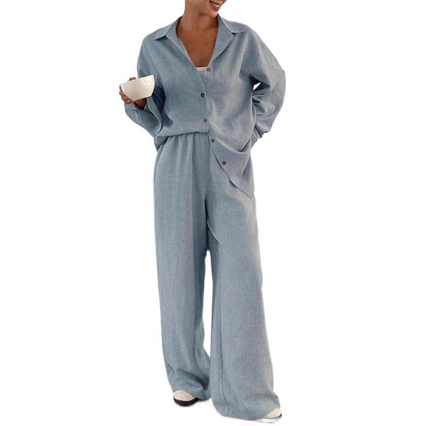 Set Loose Cotton Linen Long Sleeve Trousers Fashion Casual Suit