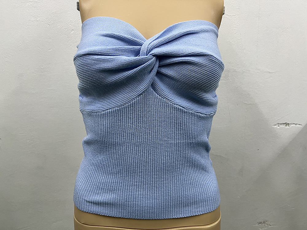 Women's Base Kinked Knitted Sling Tight Backless Tops