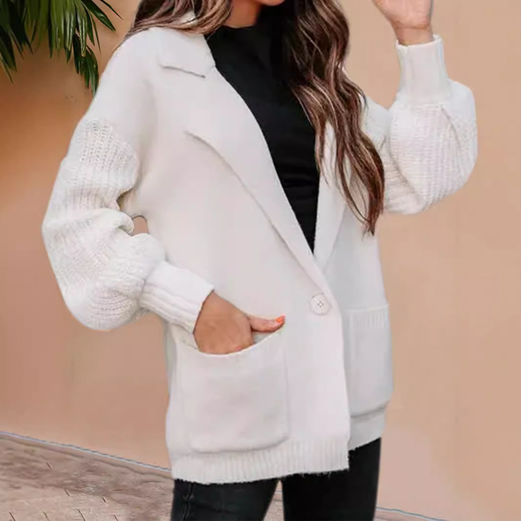 Solid Color Collar Long Sleeve Knitted Sweaters