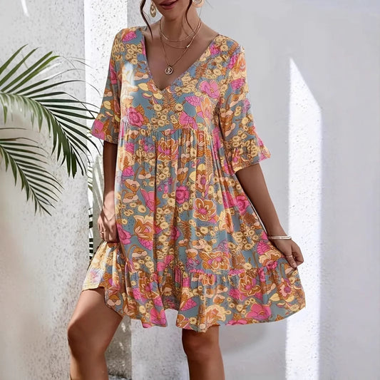 Women's Summer Casual Flower Print Bohemian Style Dress