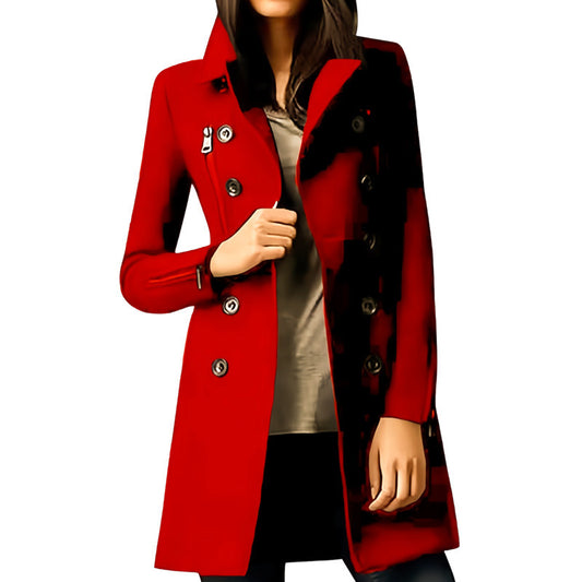 Women's Hot Single Long Woolen Cuff Zipper Coats