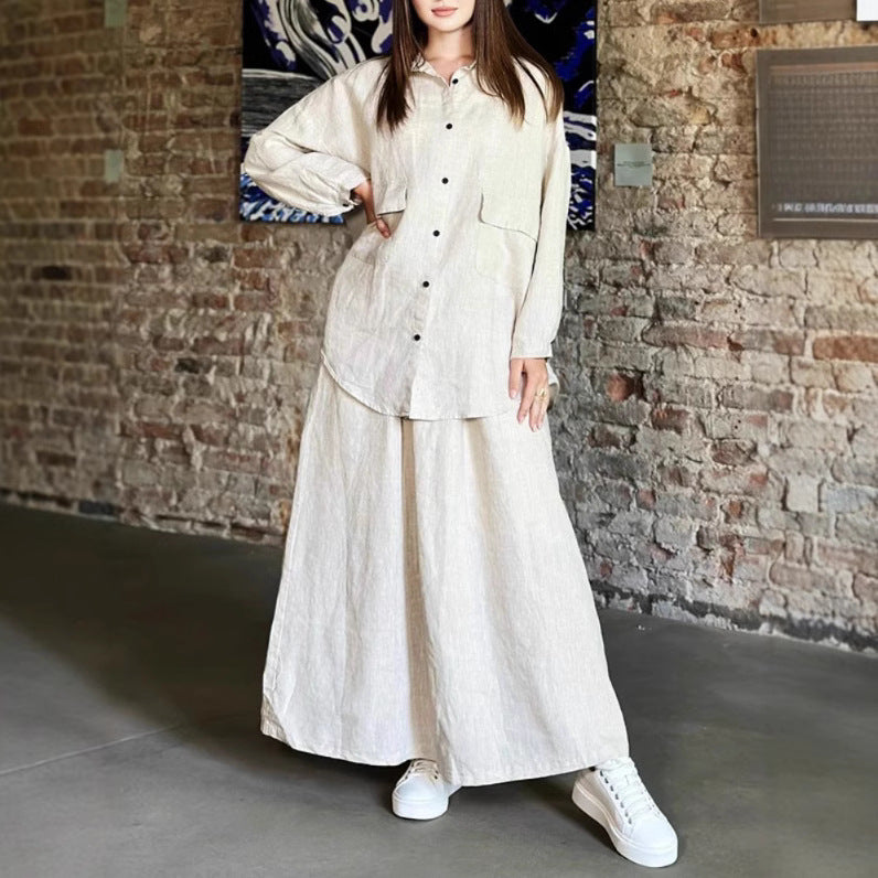Women's Retro Lapels Long Sleeve Shirt Two-piece Fashion Casual Suit