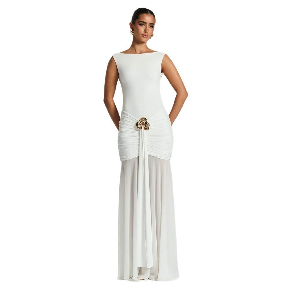 Women's Elegance Sleeveless Pleated Sexy Backless Sheath Dress