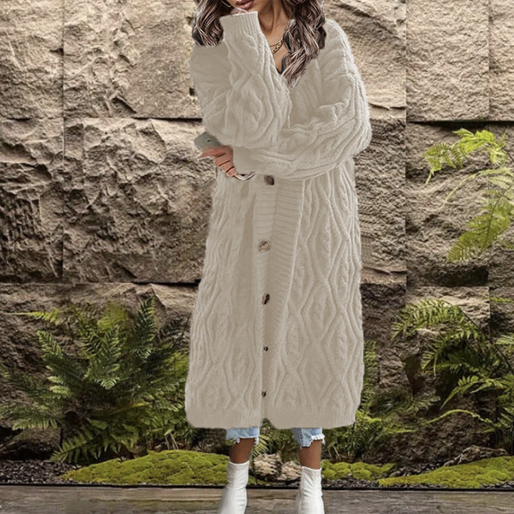 Beautiful Women's Knitted Loose Button Long Sweaters