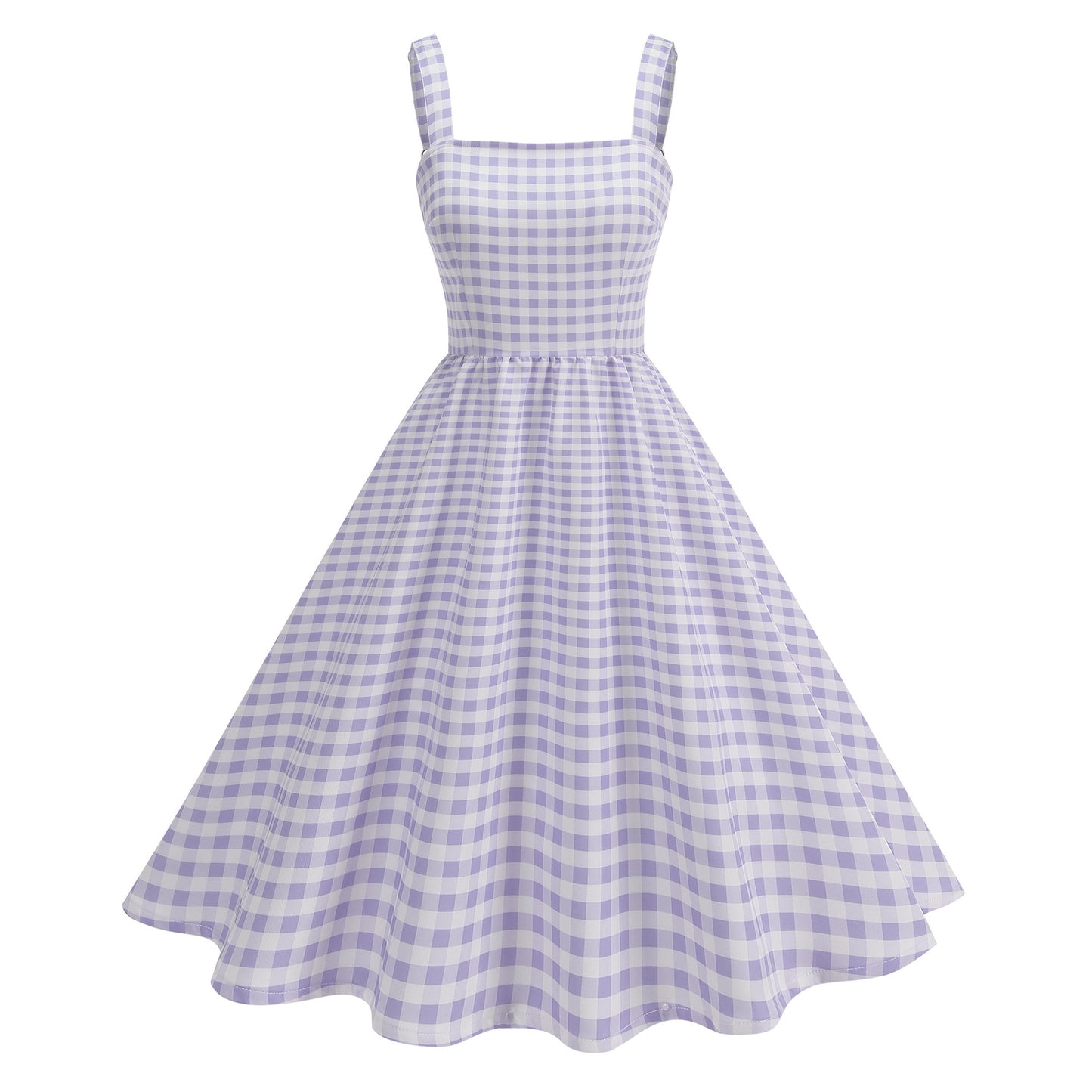 Pink Plaid Young Strap Long Dress Tops