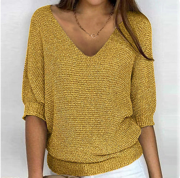 Women's Spring Solid Color Commuter Elegant Cropped Sleeves For Sweater