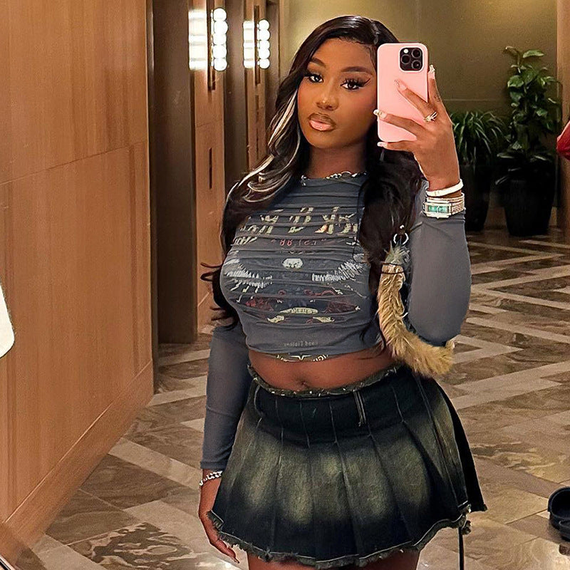 Long Sleeve Sexy Bare Midriff Slim Blouses