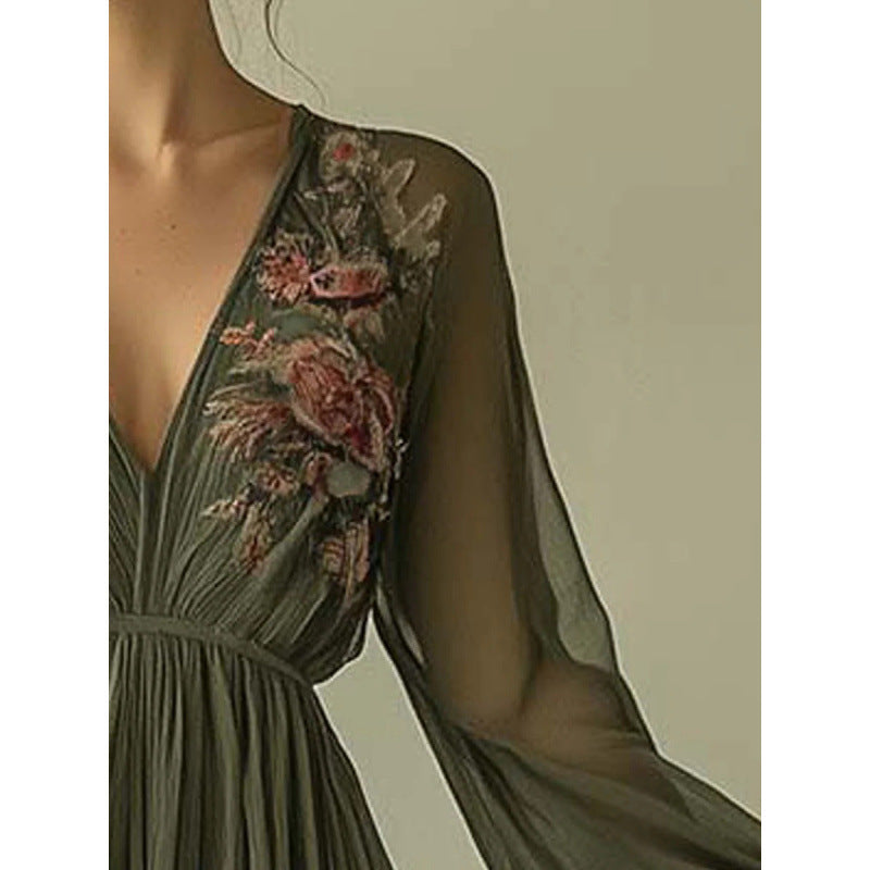 Digital Positioning Printed Long Sleeve Collar Dress