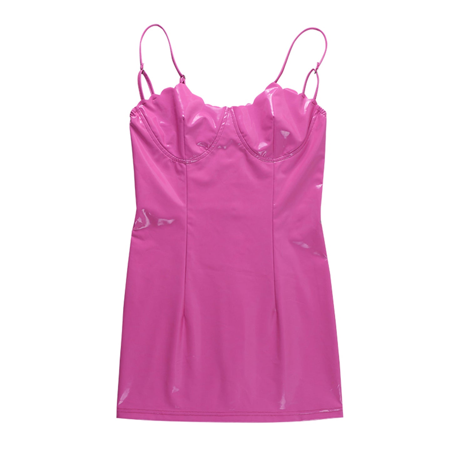Women's Pink Square Collar Leather Spring Sexy Dress