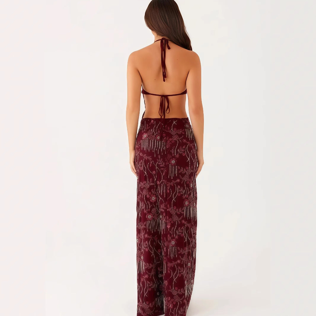 Elegant Backless Sequined Embroidered Halter Style Dresses