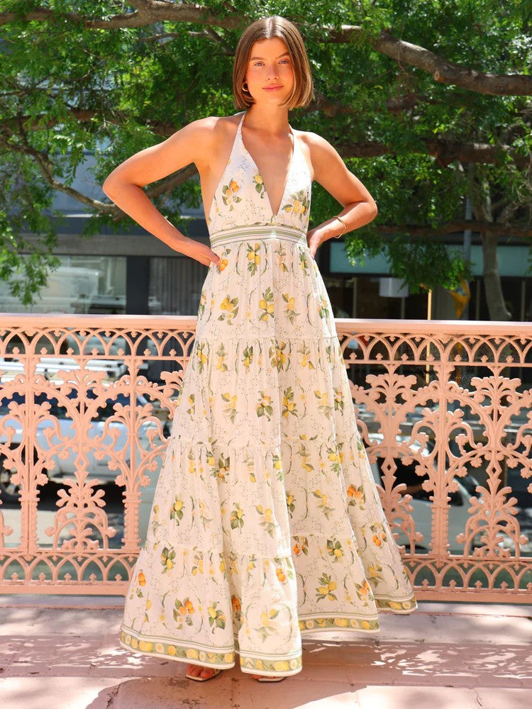 Sweet Style Backless Halter Unique Deep Dress
