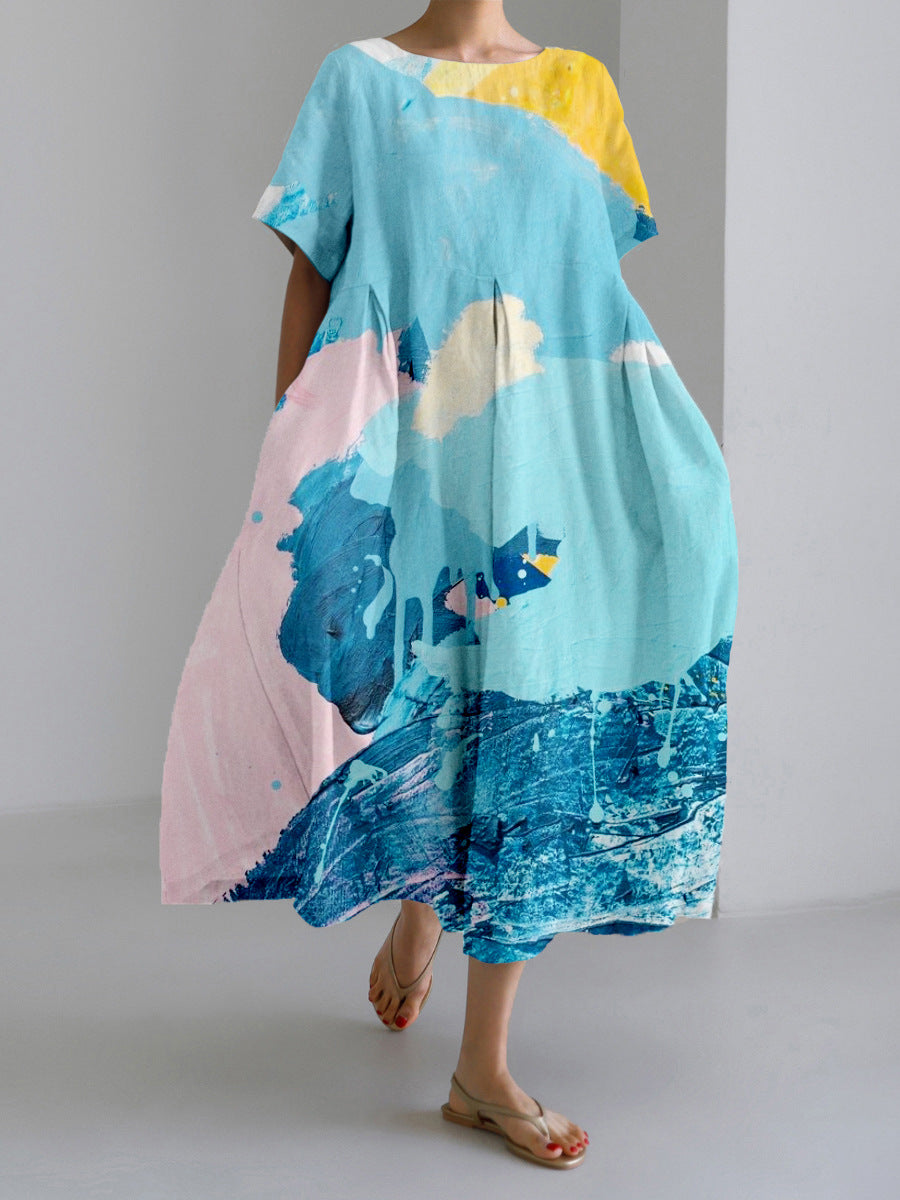 Women's Round Neck Fashion High-grade Short-sleeved Printed Dresses