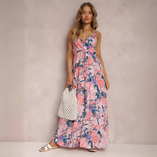 Women's Fashion Printed Sexy Dress Sling Deep Sleeveless Dresses