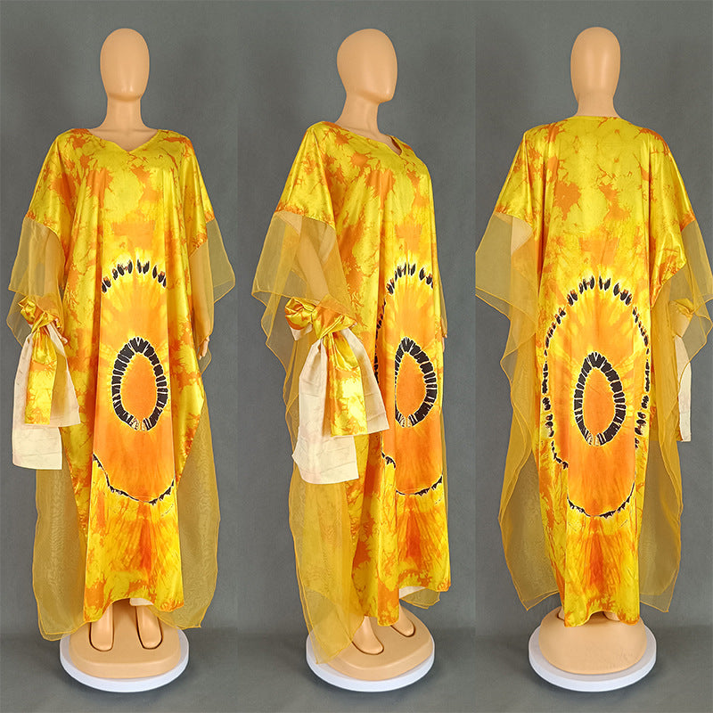 Women's Ethnic Style Retro Long Gown Mesh Dresses