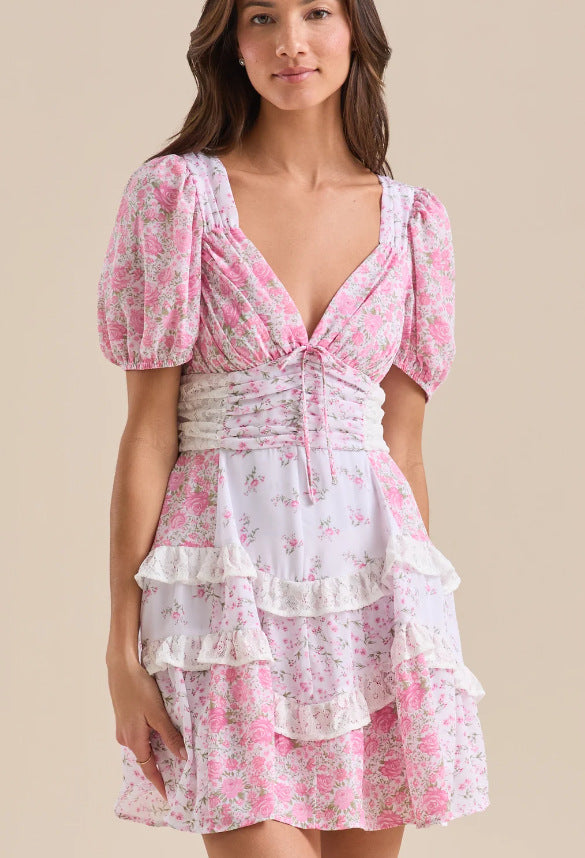French Retro Blue White Porcelain Floral Dresses