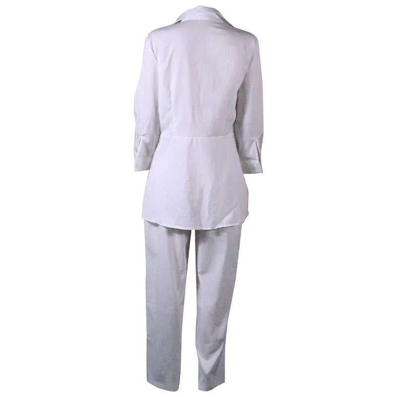 Women's Long-sleeved Shirt Solid Color Trouser Two-piece Suits