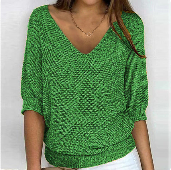 Women's Spring Solid Color Commuter Elegant Cropped Sleeves For Sweater