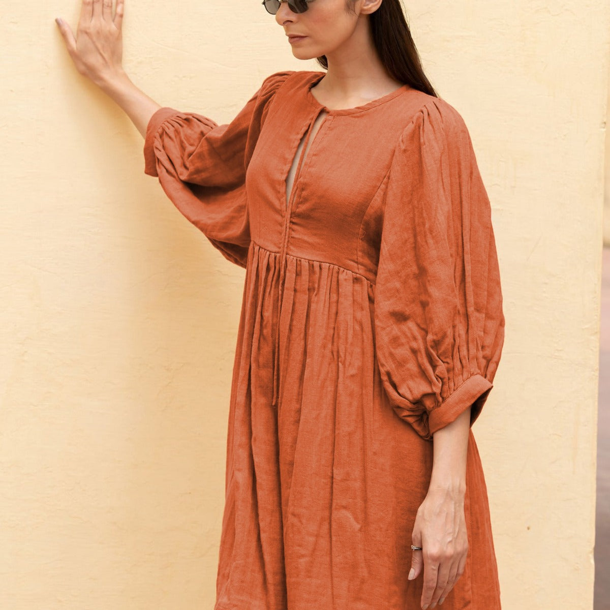 Women's Solid Color Loose Lantern Sleeve Casual Temperament Dress