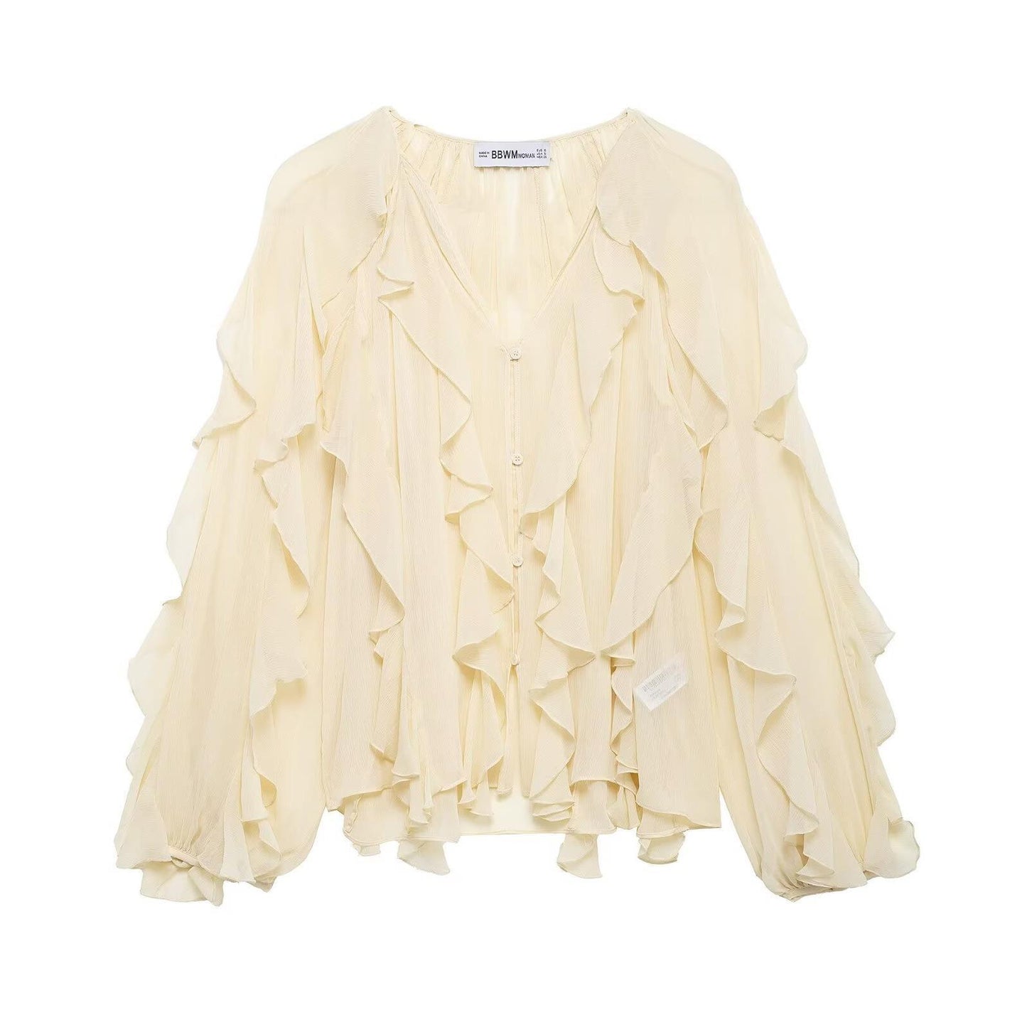 Women's Ruffled Shirt Long Sleeve Black Apricot Solid Blouses