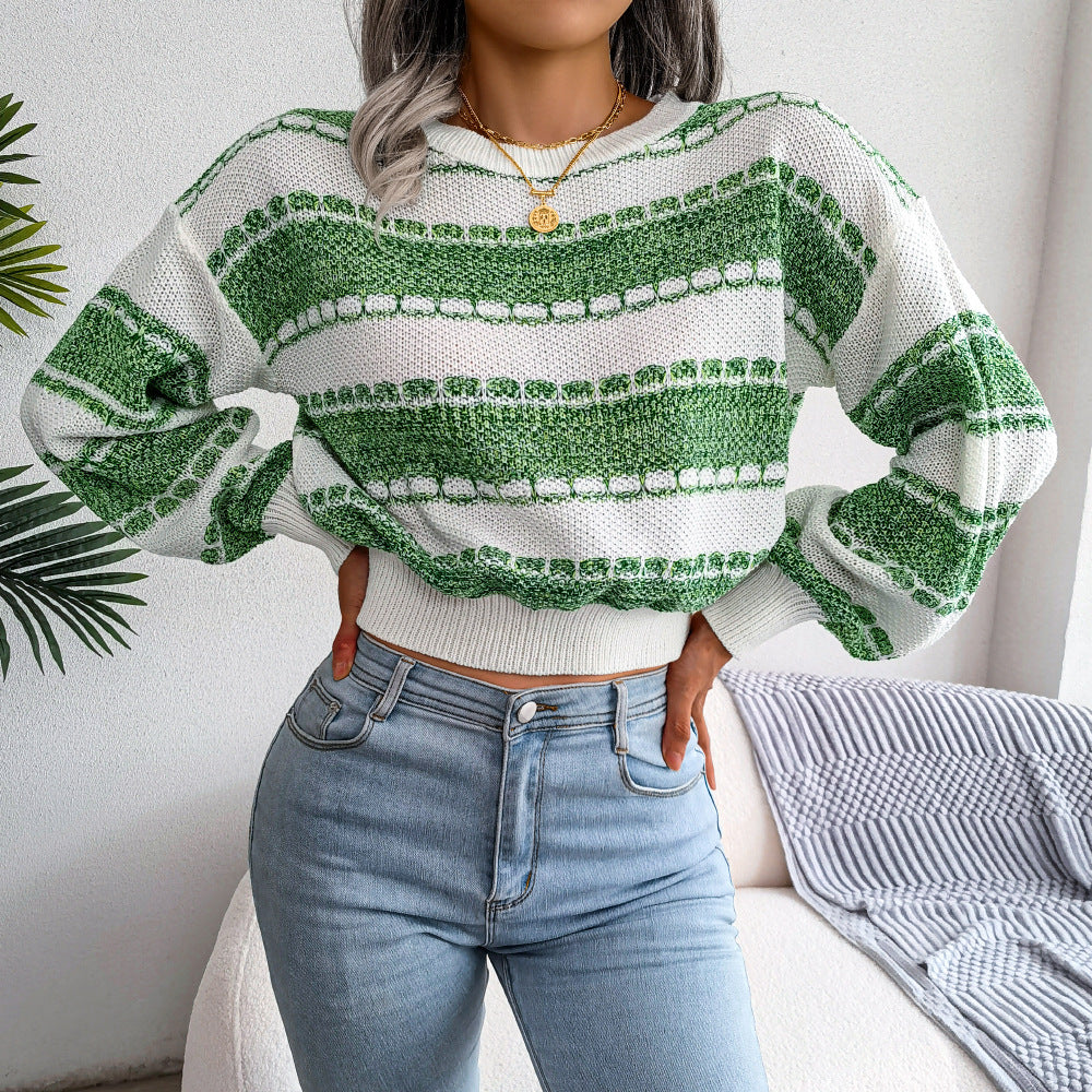 Women's Wind Fashion Color Contrast Long Sleeve Sweater