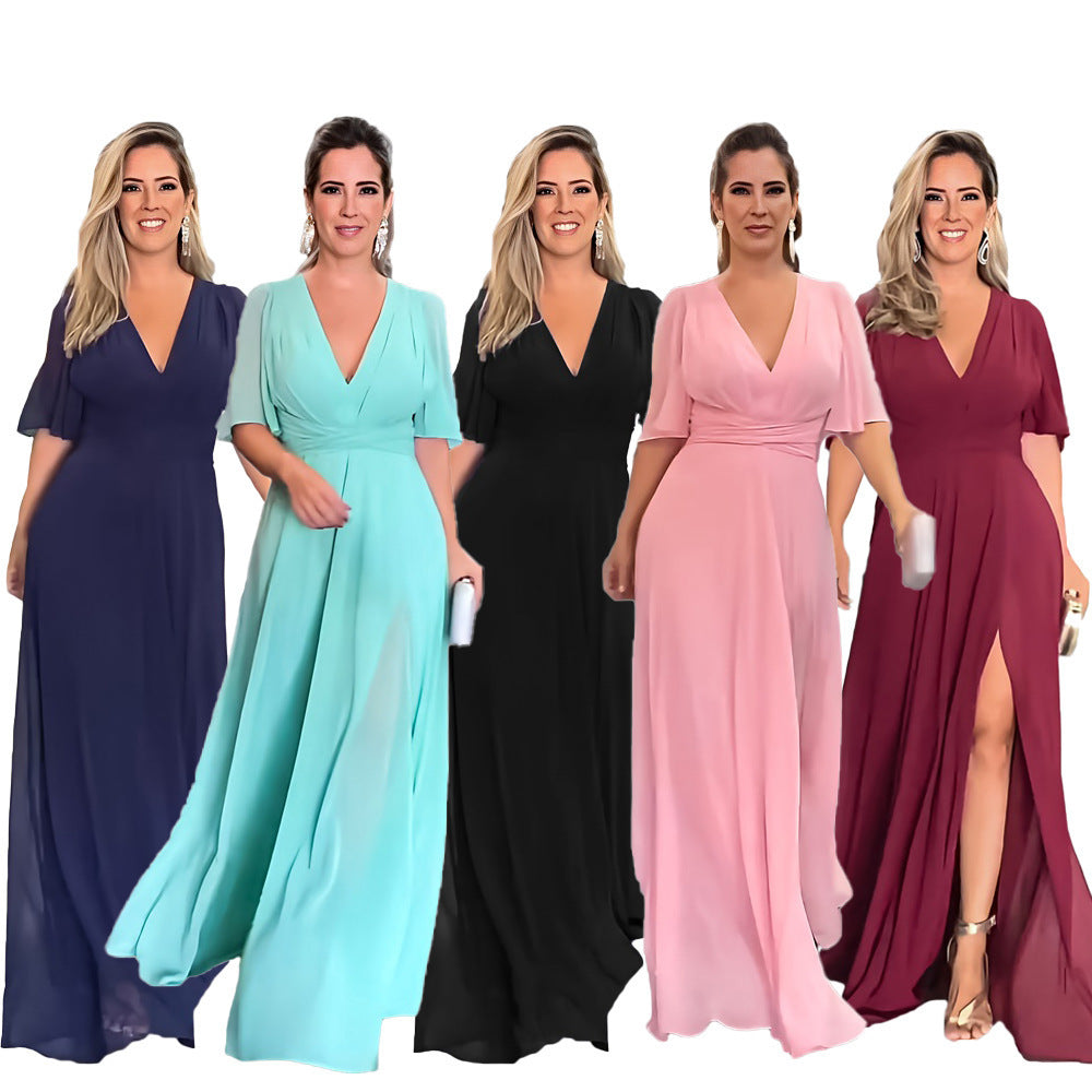 Fashion Split Temperament Pure Color Long Style With Dress