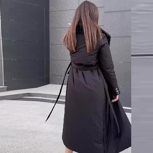 Women's Winter Fashion Solid Color Furry Lapel Tied Jackets