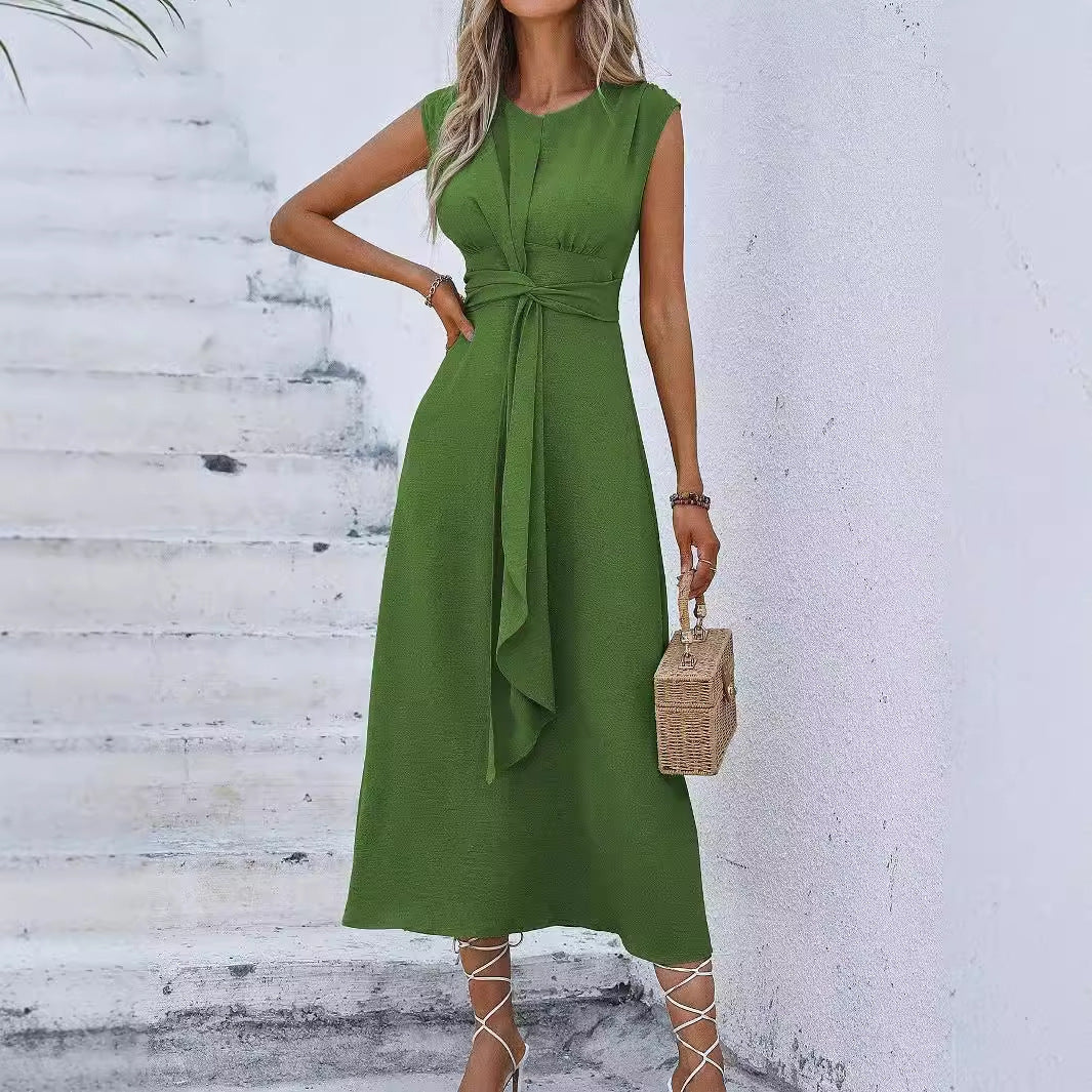 Women's Refreshing Stylish Solid Color Waist Tight Long Dress