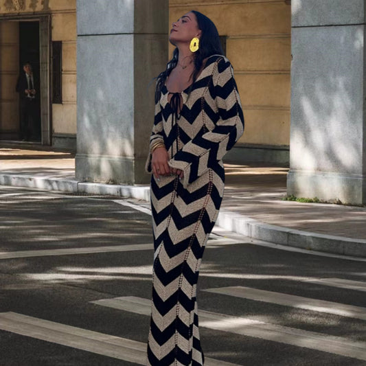Women's Sleeve Hollow High Waist Zebra Pattern Dresses