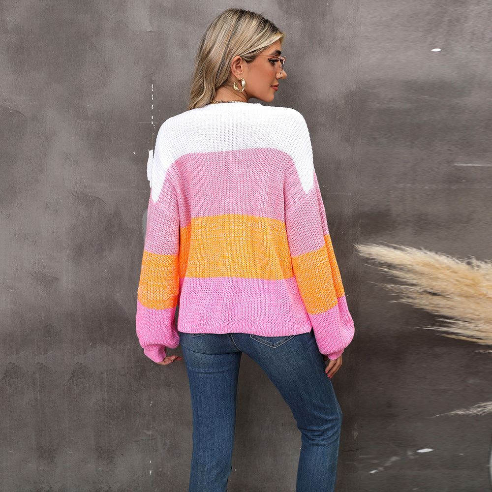 Spring Stitching Contrast Color Large Loose Sweater