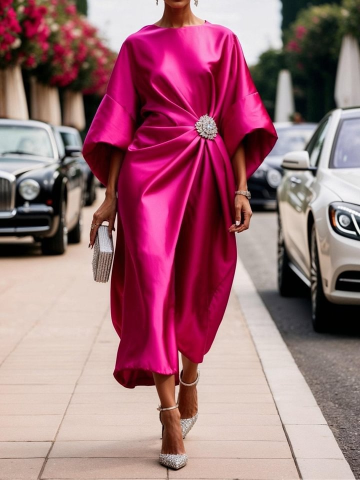 Women's Commuting Elegant Flower Beads Decorative Satin Dresses