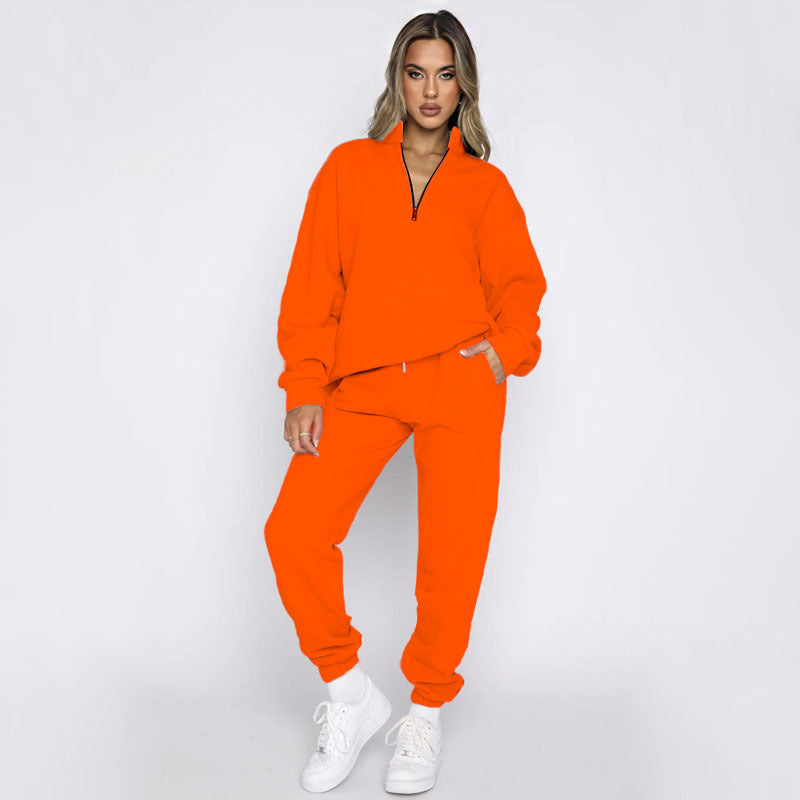 Solid Color Stand Collar Zipper Pullover Suits