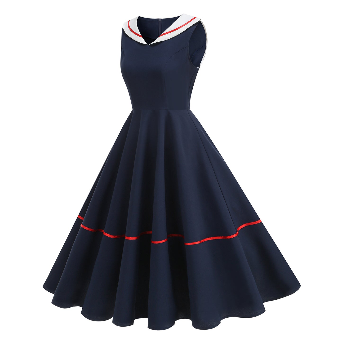 Women's Retro Navy Style Ribbon Hepburn Big Dress