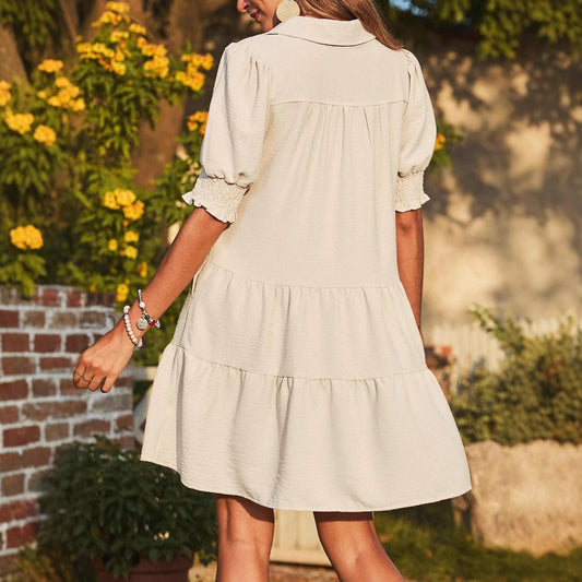 Women's Pleated Solid Color Splicing Package Sleeve Dresses