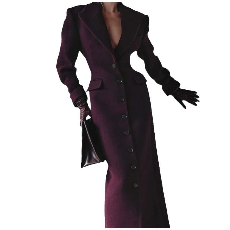 Women's Spring Woolen Elegant Lapel High Waist Coats