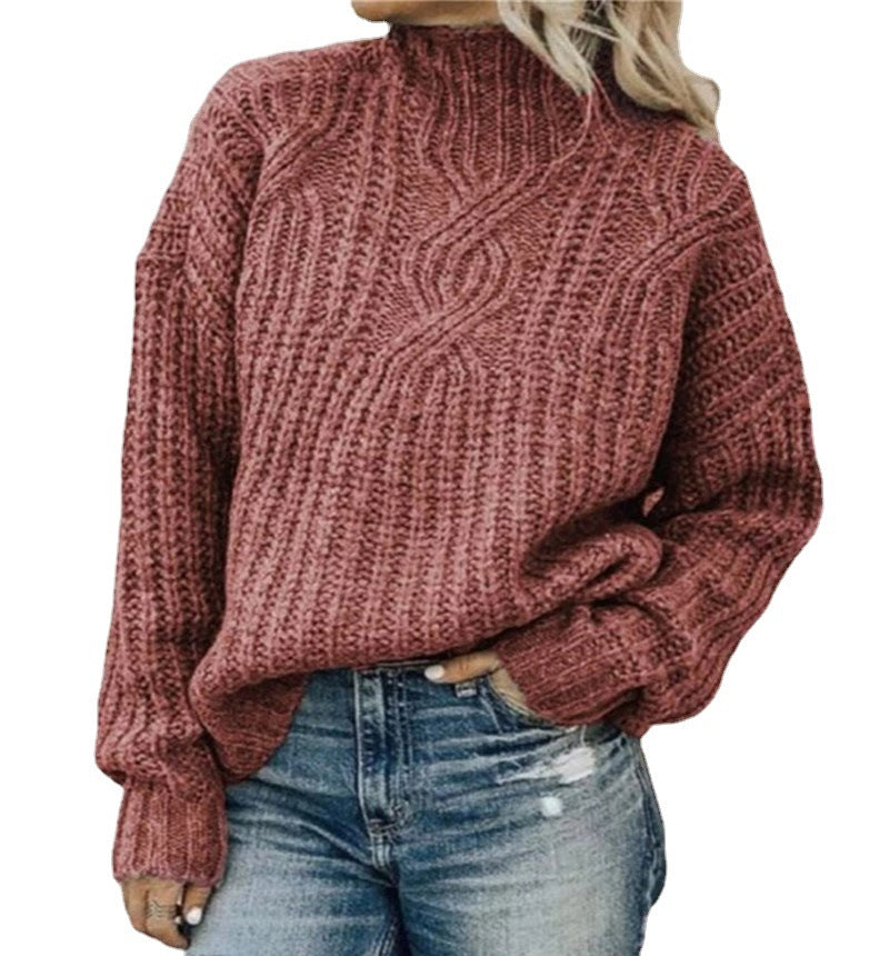 Women's Turtleneck Twist Knitted Pullover Shirt Sweater