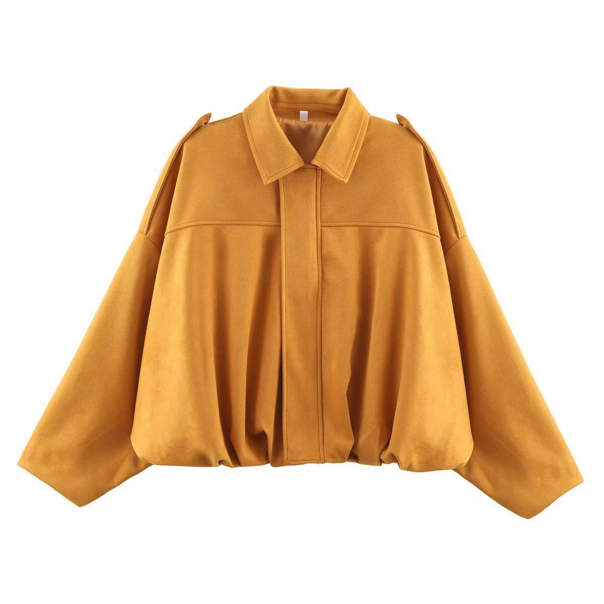 Women's Lapel Color Casual Suede Pilot Texture Jackets