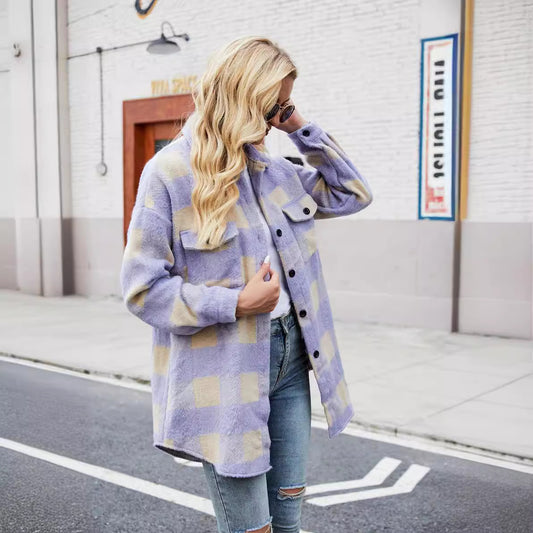 Women's Brushed Woolen Single-breasted Lapel Long Sleeve Coats