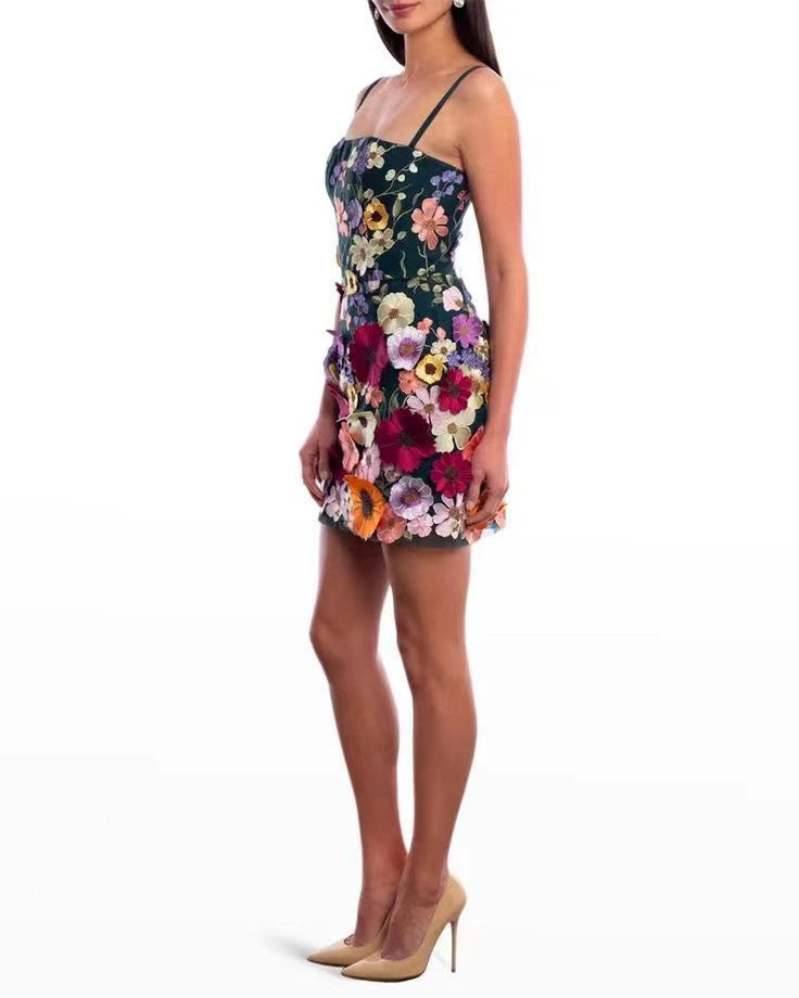 Temperament Three-dimensional Flower Embroidery Slip Dress Dresses