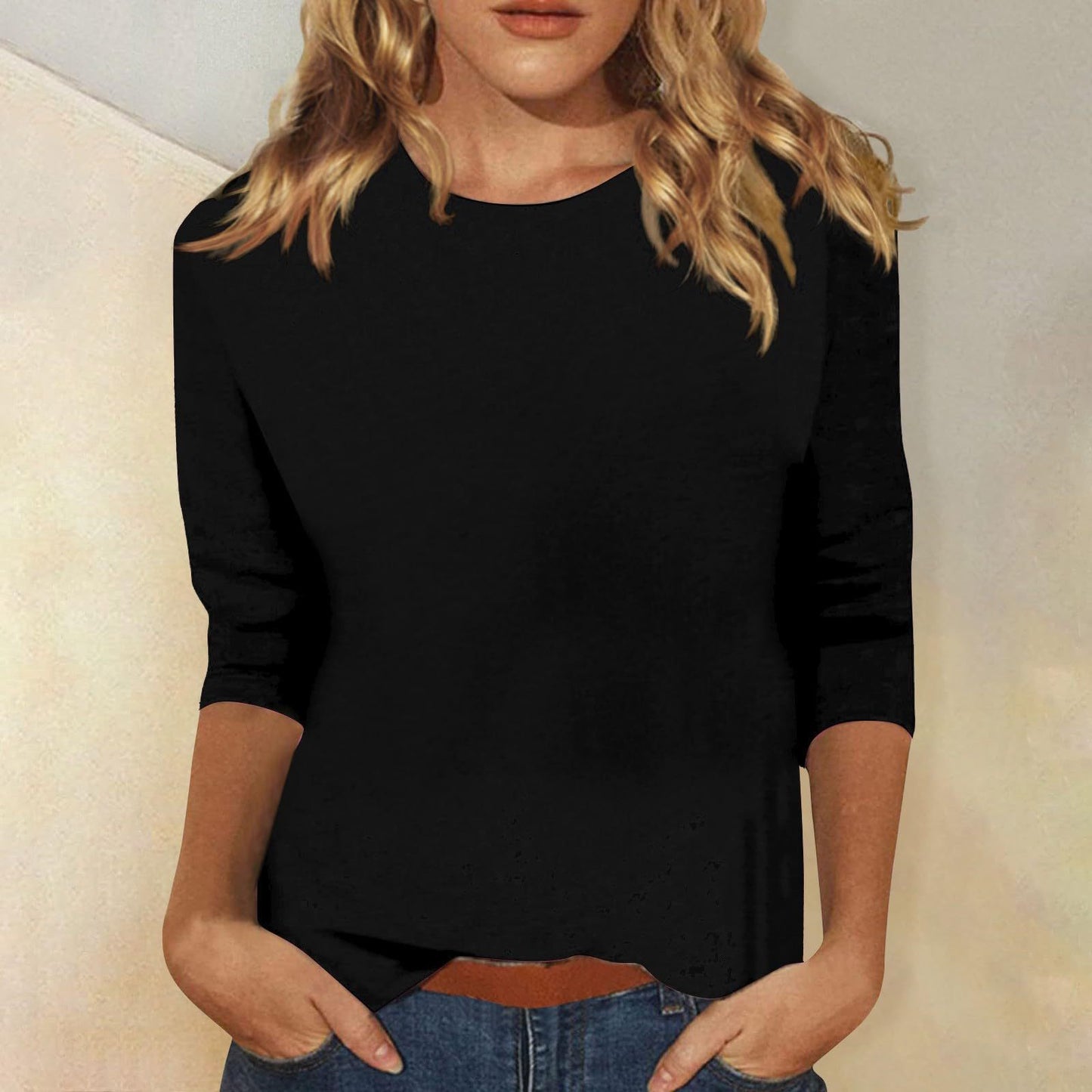 Women's Round Neck Sleeves Solid Color T-shirt Blouses