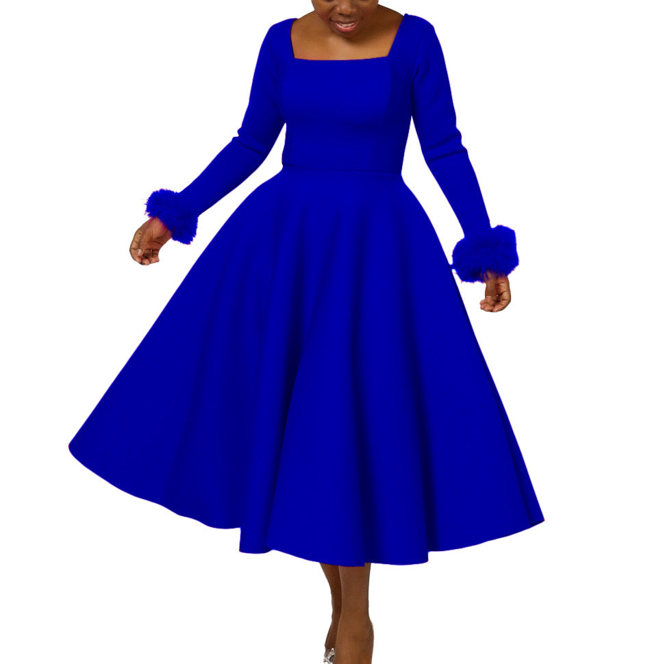 Winter Elegant Plush Decoration Large Dress Dresses