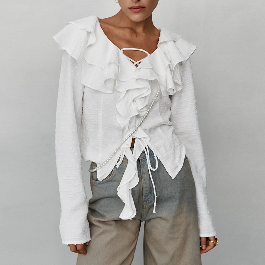 Women's Crepe Casual Ruffled Sexy Elegant Long Blouses
