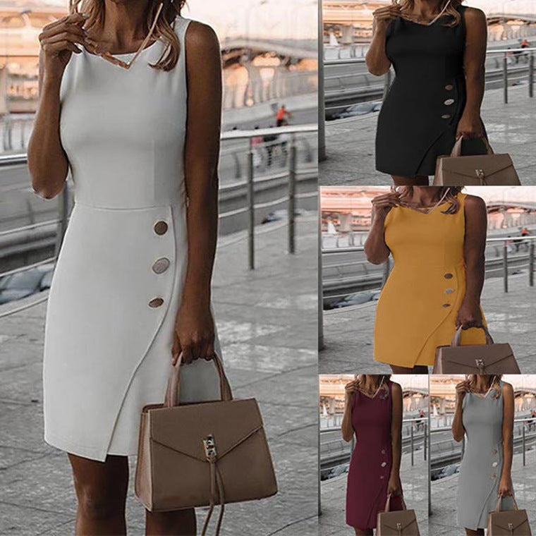 Summer Sleeveless Solid Color Elegant Bag Dress