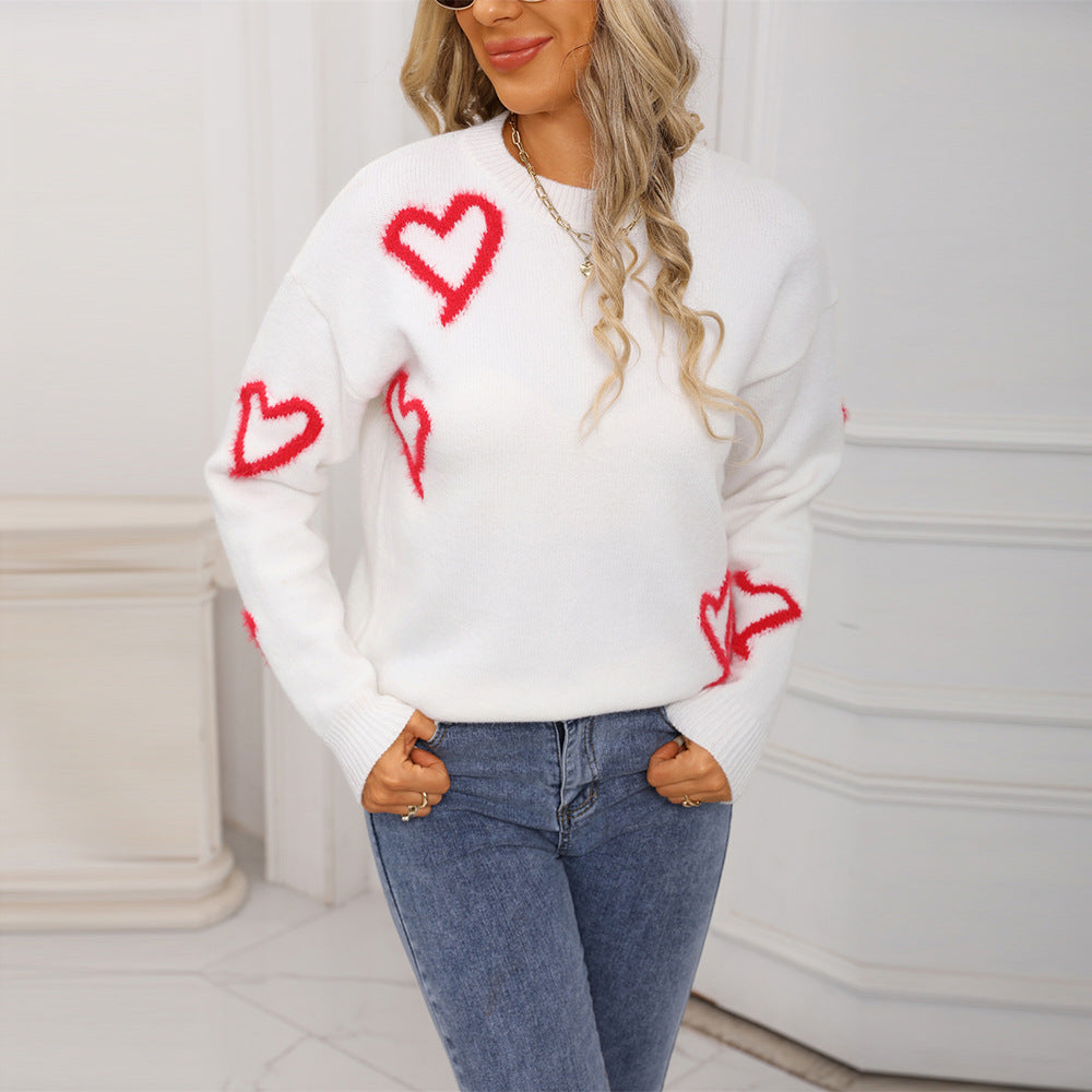 Women's Love Valentine's Day Round Neck Pullover Sweaters