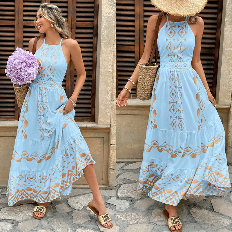 Embroidered Printed Sexy Suspender Elegant Seaside Dress